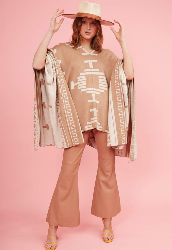 JAQUARD WOOL PONCHO CAMEL