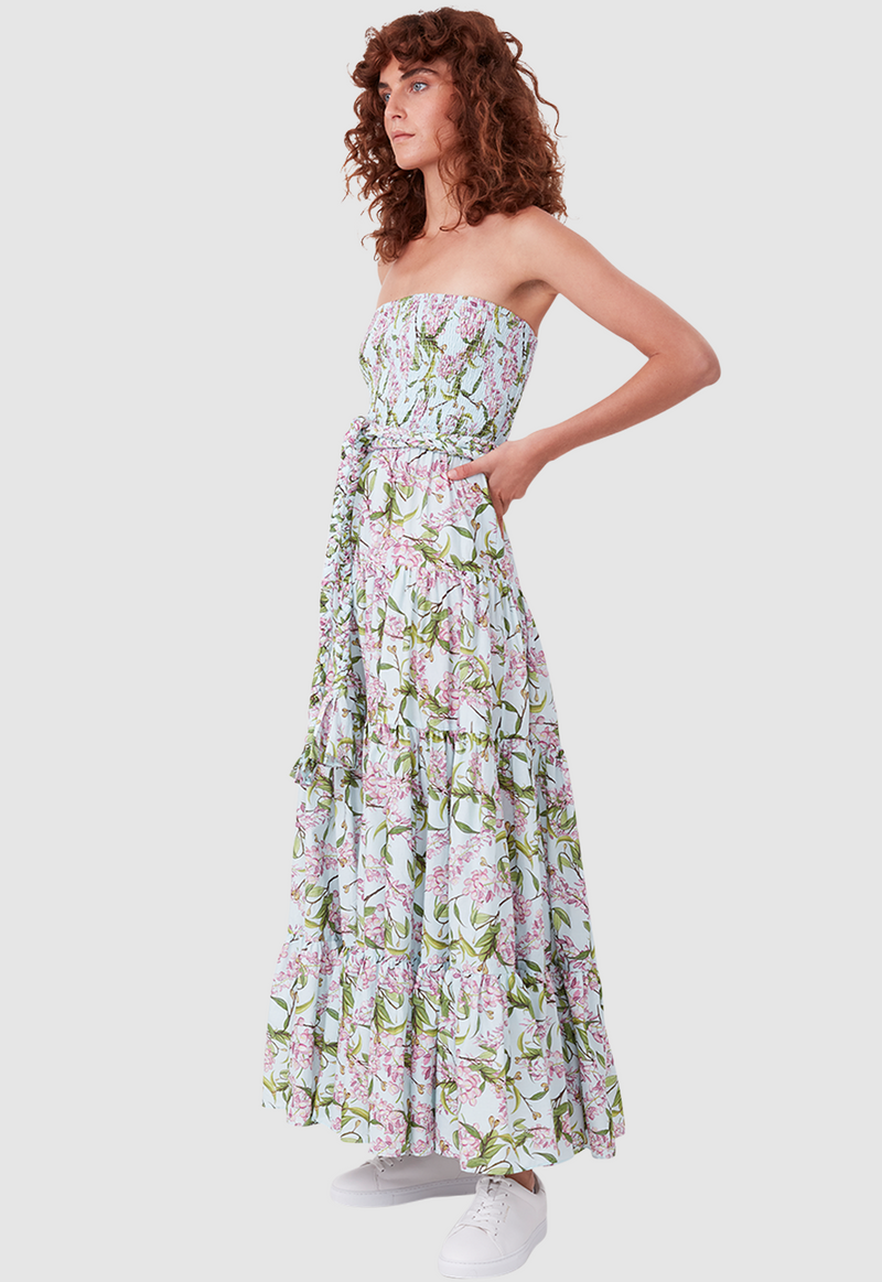 16TH BEACH DRESS WATERCOLOUR FLORAL AQUA