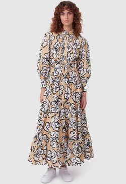 9-5 DRESS BOLD FLORAL BEIGE