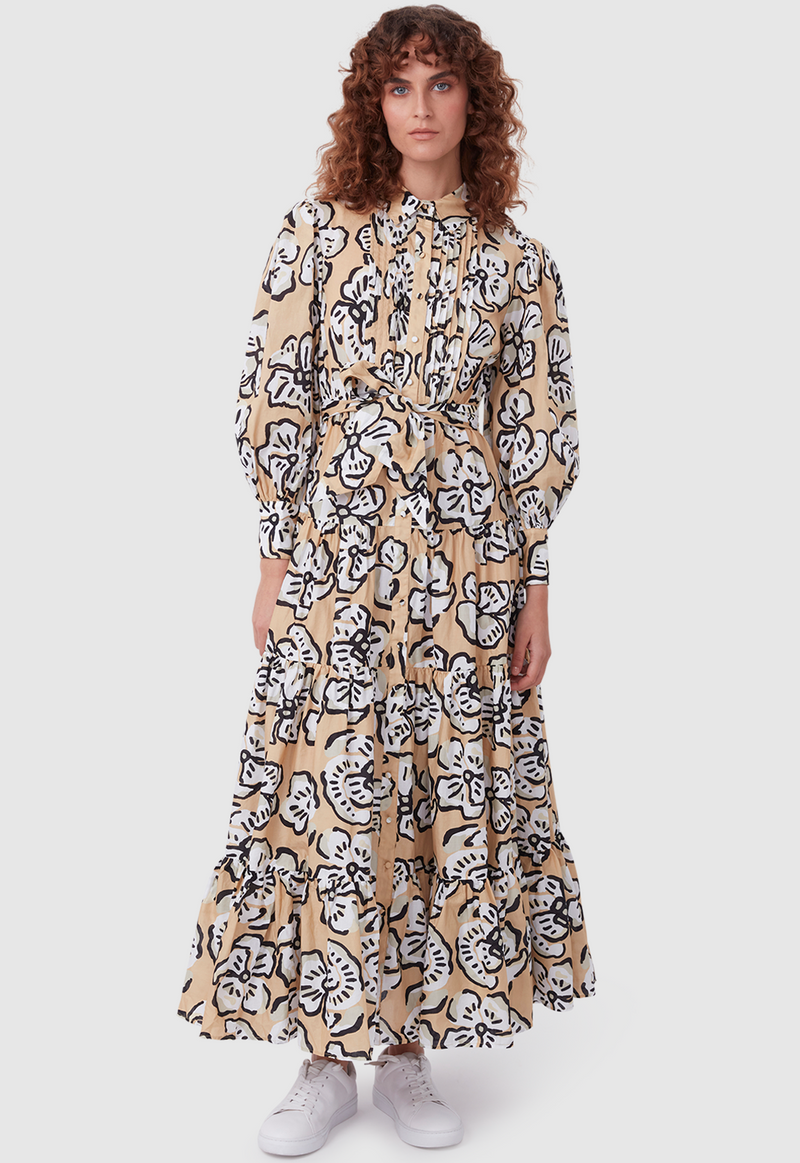 9-5 DRESS BOLD FLORAL BEIGE