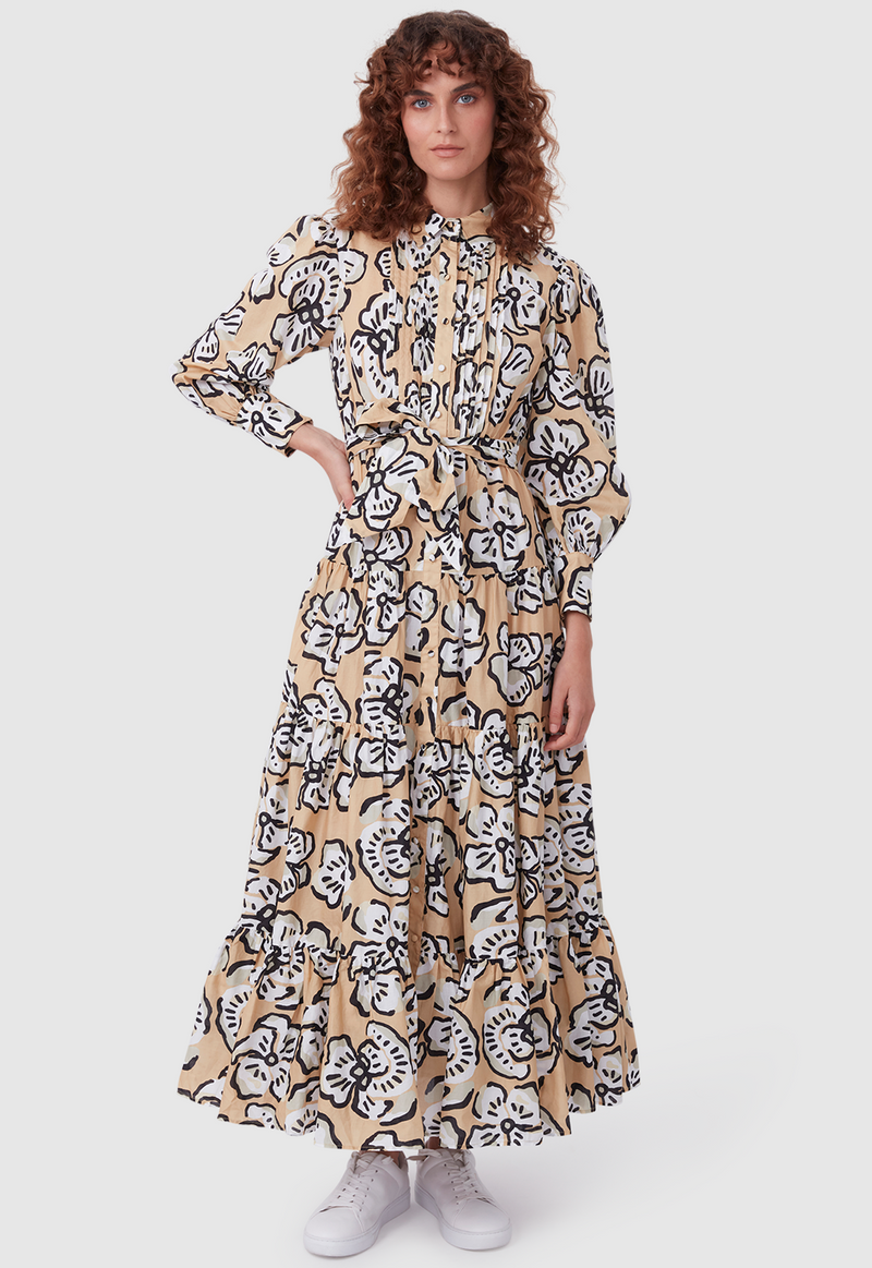 9-5 DRESS BOLD FLORAL BEIGE
