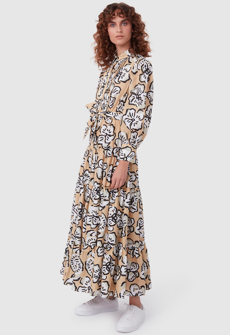 9-5 DRESS BOLD FLORAL BEIGE