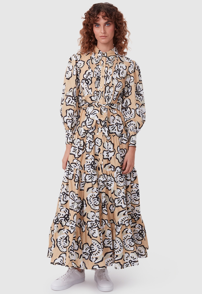 9-5 DRESS BOLD FLORAL BEIGE