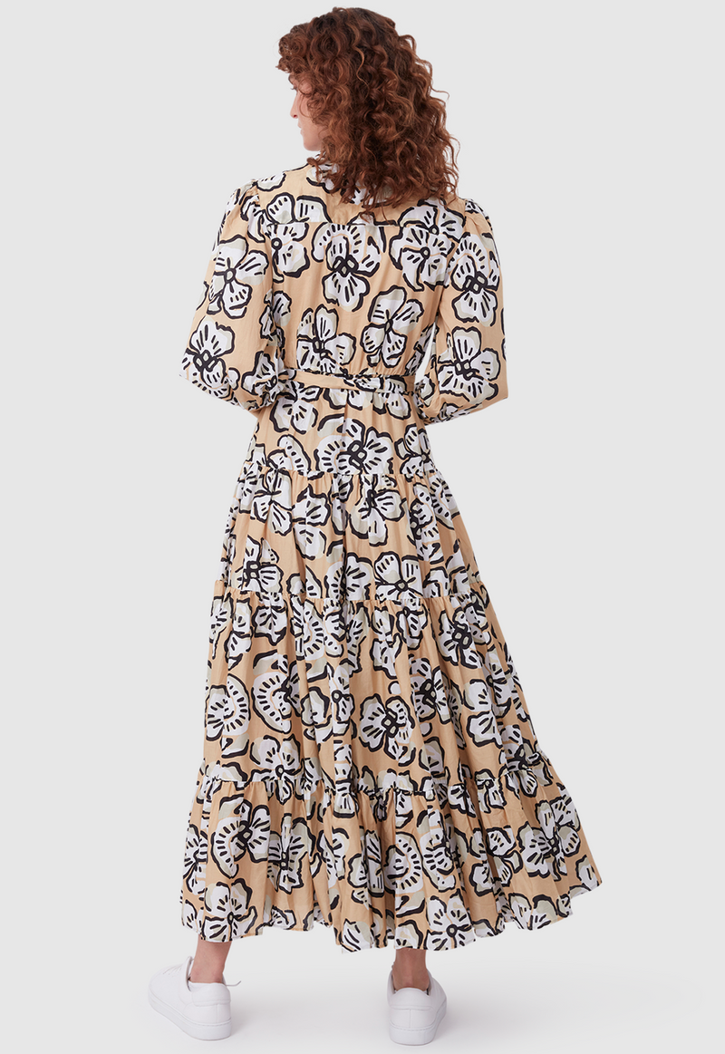 9-5 DRESS BOLD FLORAL BEIGE