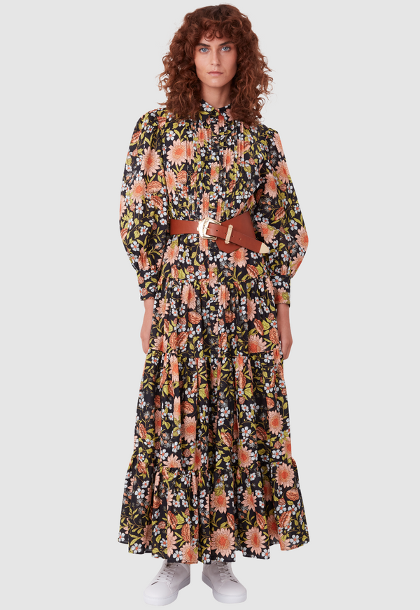 9-5 DRESS FLORAL PRINT BLACK