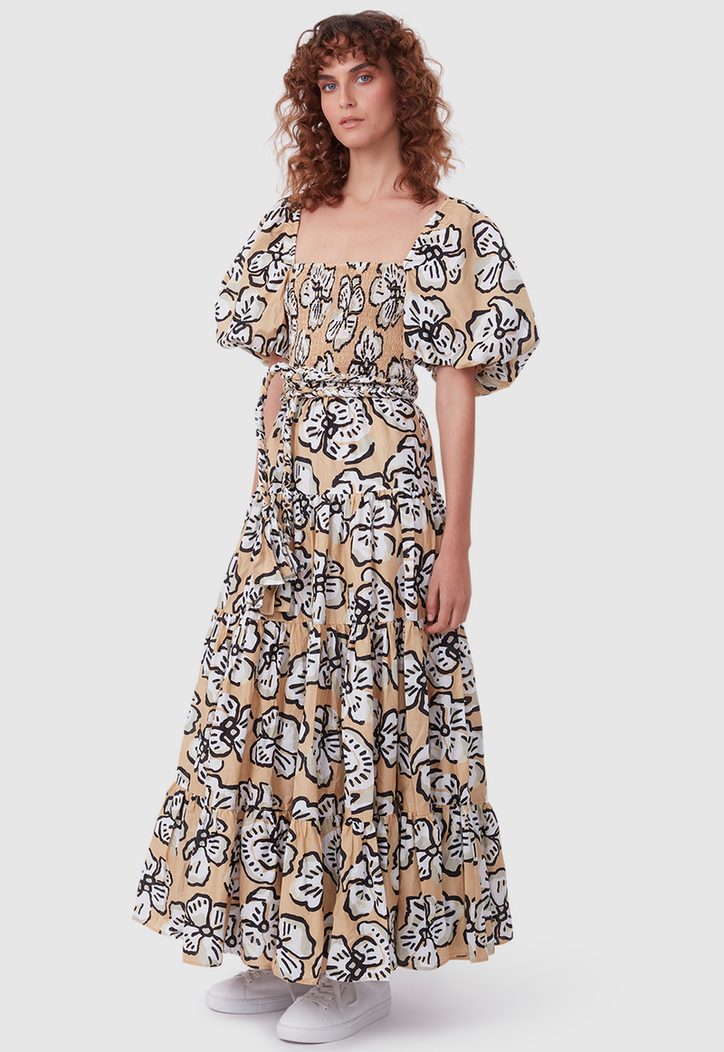 ALICE DRESS BOLD FLORAL BEIGE