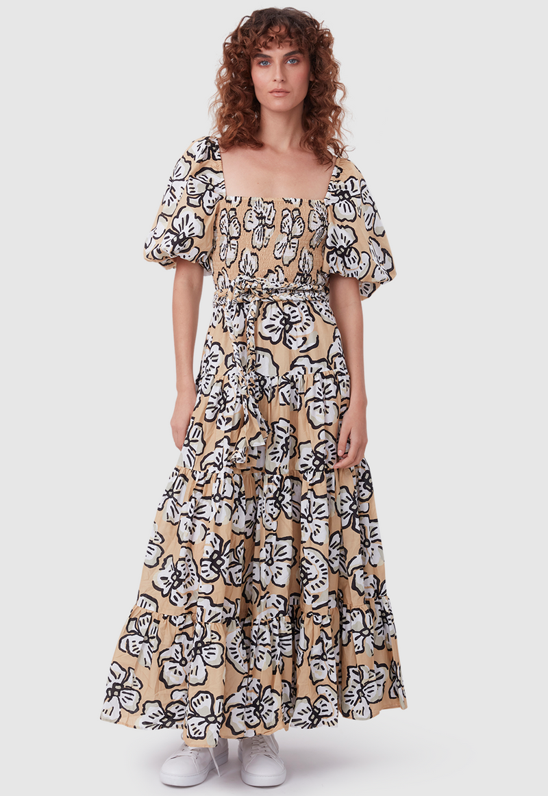 ALICE DRESS BOLD FLORAL BEIGE