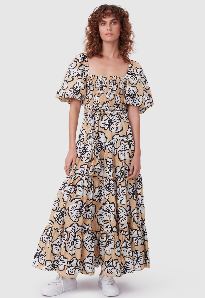 ALICE DRESS BOLD FLORAL BEIGE