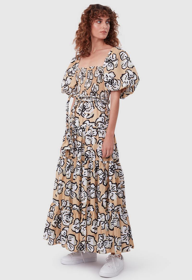 ALICE DRESS BOLD FLORAL BEIGE