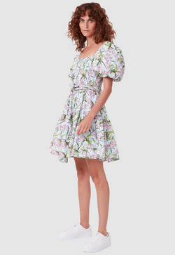 ALICE MINI DRESS WATERCOLOUR FLORAL AQUA