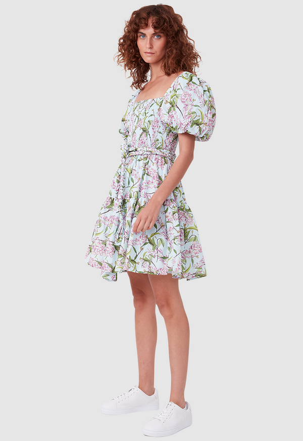 ALICE MINI DRESS WATERCOLOUR FLORAL AQUA