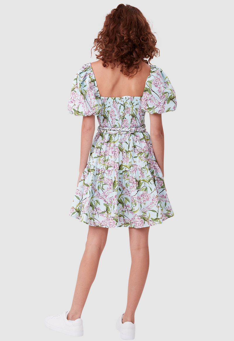 ALICE MINI DRESS WATERCOLOUR FLORAL AQUA
