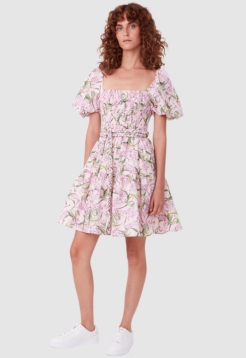 ALICE MINI DRESS WATERCOLOUR FLORAL PINK
