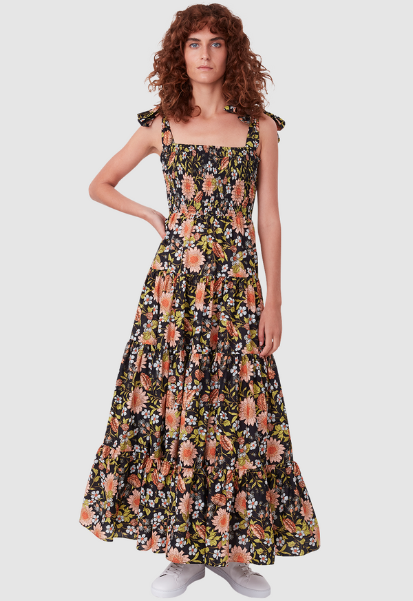 BOW TIE SUNDRESS FLORAL PRINT BLACK