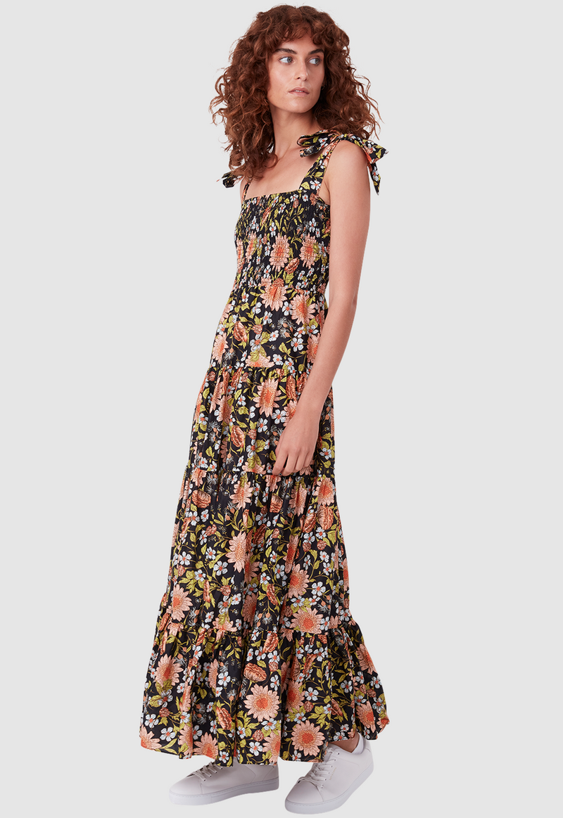 BOW TIE SUNDRESS FLORAL PRINT BLACK