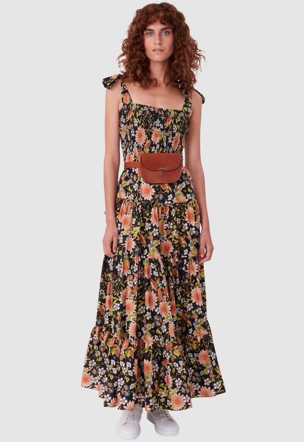BOW TIE SUNDRESS FLORAL PRINT BLACK