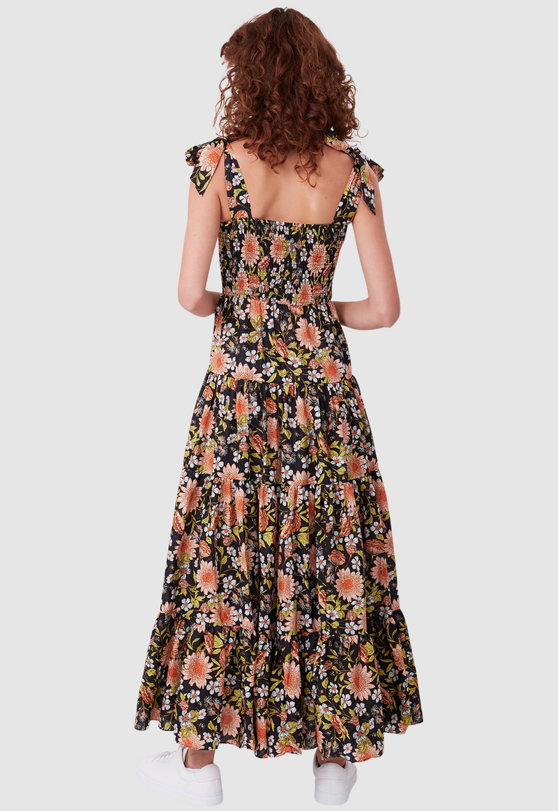 BOW TIE SUNDRESS FLORAL PRINT BLACK
