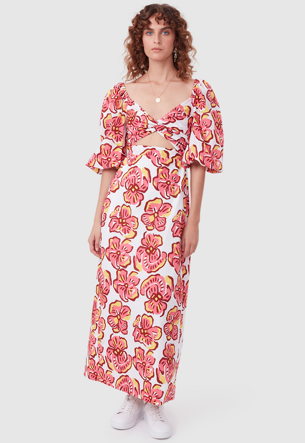 CUT OUT DRESS BOLD FLORAL PINK