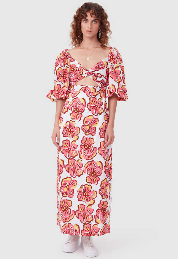 CUT OUT DRESS BOLD FLORAL PINK