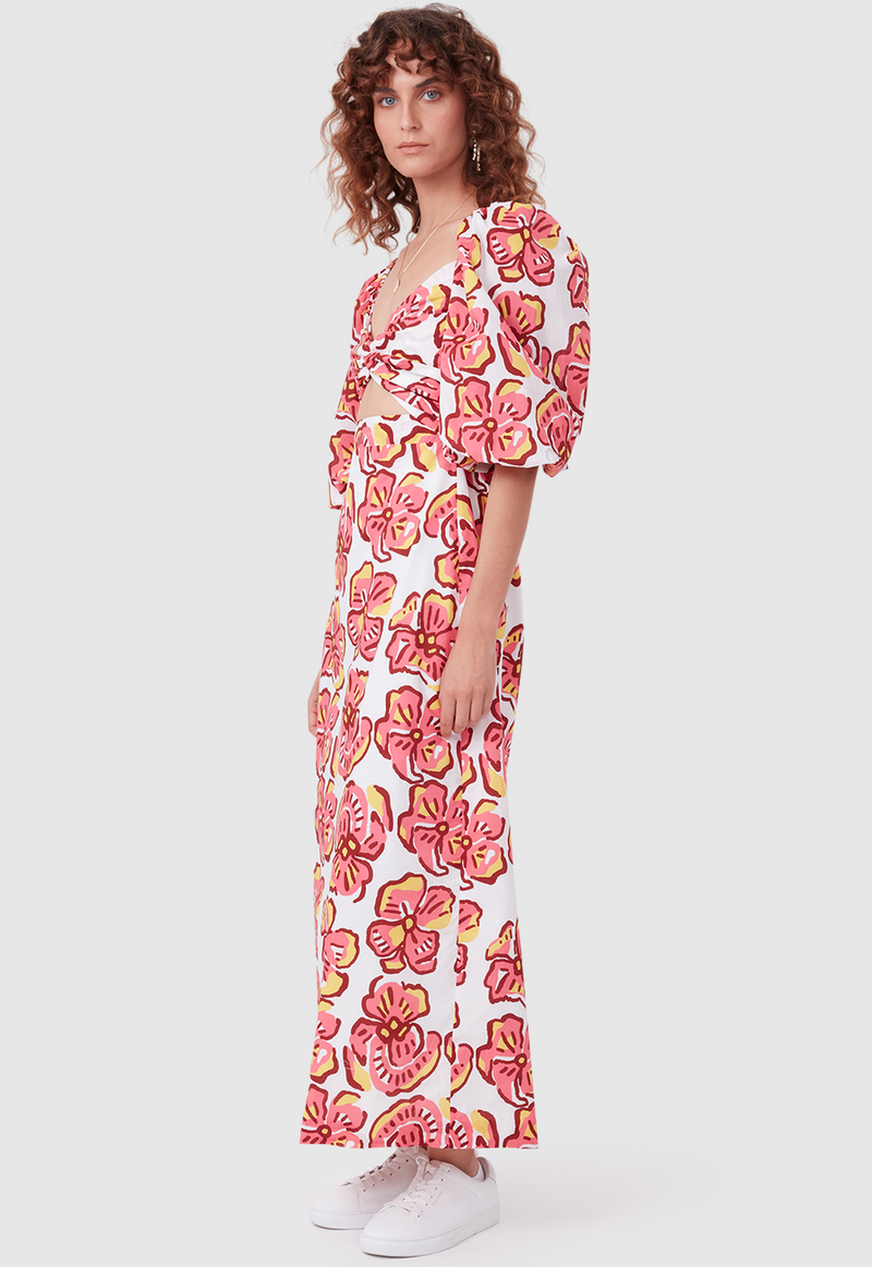CUT OUT DRESS BOLD FLORAL PINK