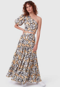 DAY TO NIGHT SKIRT BOLD FLORAL BEIGE