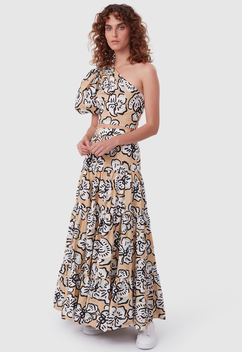 DAY TO NIGHT SKIRT BOLD FLORAL BEIGE
