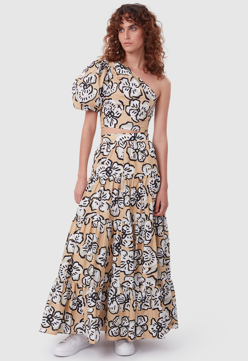 DAY TO NIGHT SKIRT BOLD FLORAL BEIGE