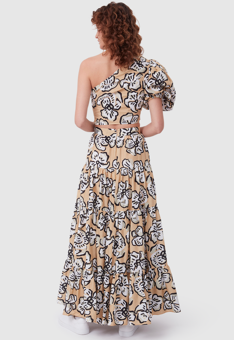 DAY TO NIGHT SKIRT BOLD FLORAL BEIGE