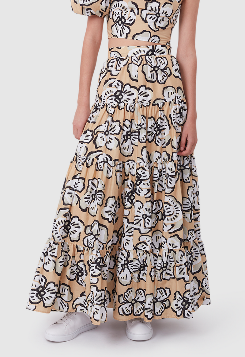 DAY TO NIGHT SKIRT BOLD FLORAL BEIGE