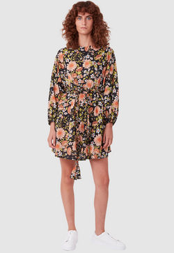 FLOAT AWAY SMOCK DRESS FLORAL PRINT BLACK