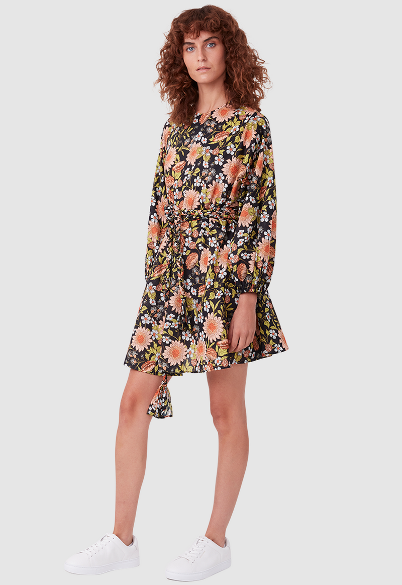 FLOAT AWAY SMOCK DRESS FLORAL PRINT BLACK