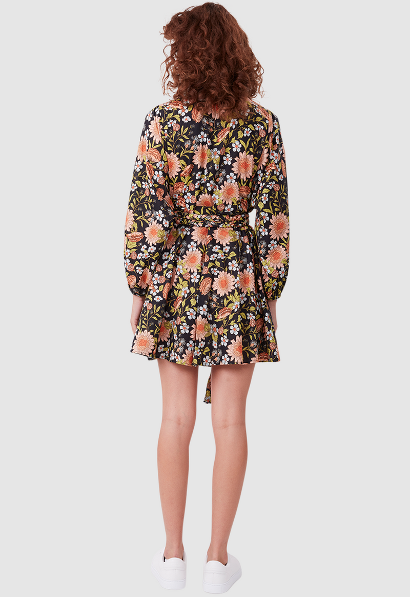 FLOAT AWAY SMOCK DRESS FLORAL PRINT BLACK