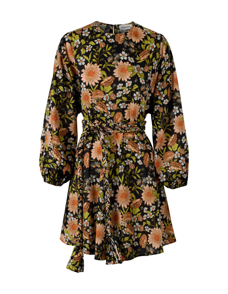 FLOAT AWAY SMOCK DRESS FLORAL PRINT BLACK