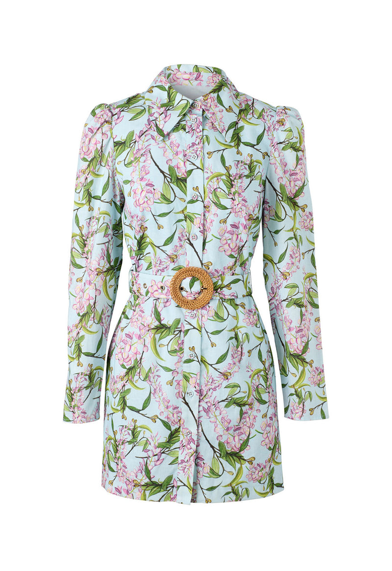 EDIE SHIRT DRESS WATERCOLOUR FLORAL AQUA