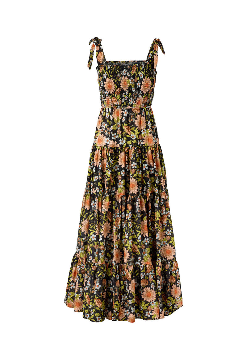 BOW TIE SUNDRESS FLORAL PRINT BLACK