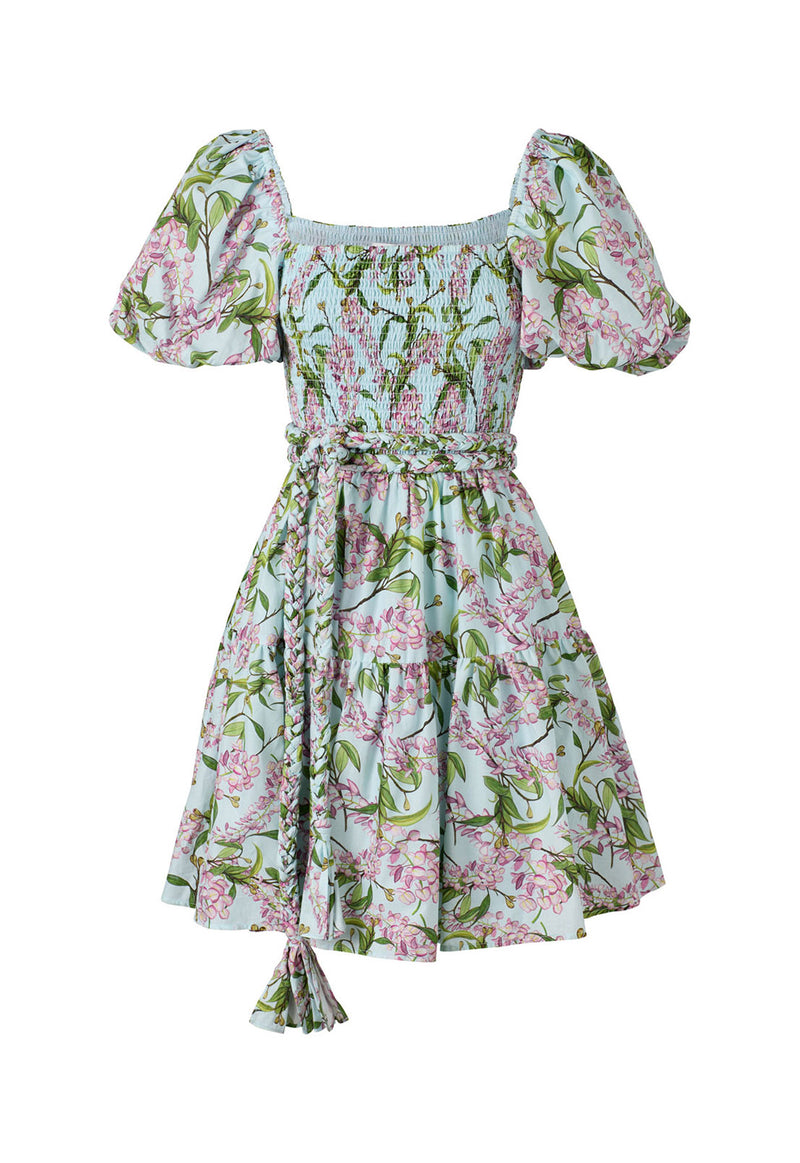 ALICE MINI DRESS WATERCOLOUR FLORAL AQUA