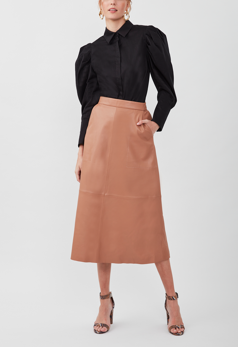 LOREN LEATHER SKIRT WALNUT