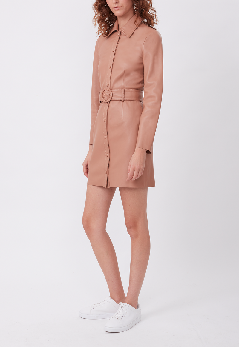 LEATHER SHIRT DRESS WALNUT