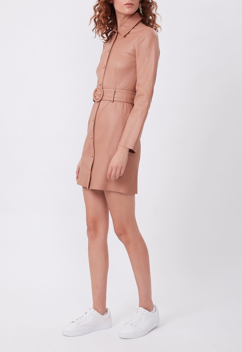 LEATHER SHIRT DRESS WALNUT