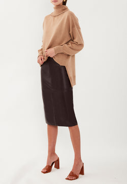 brown mid calf pencil skirt