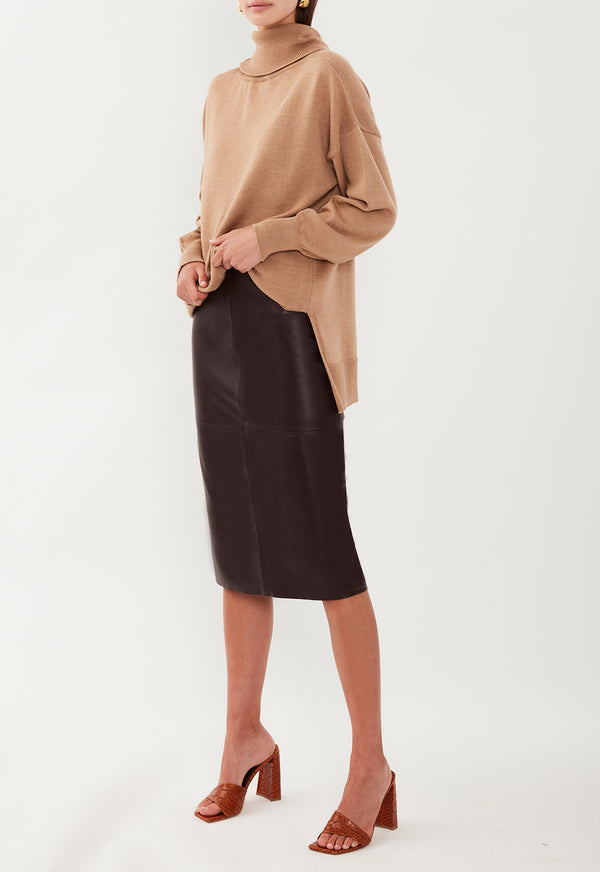 Brown mid online calf pencil skirt
