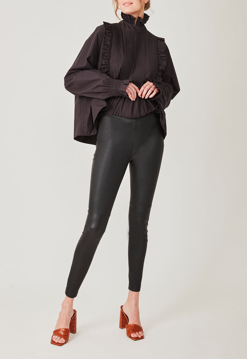 Black stretch leather pants discount