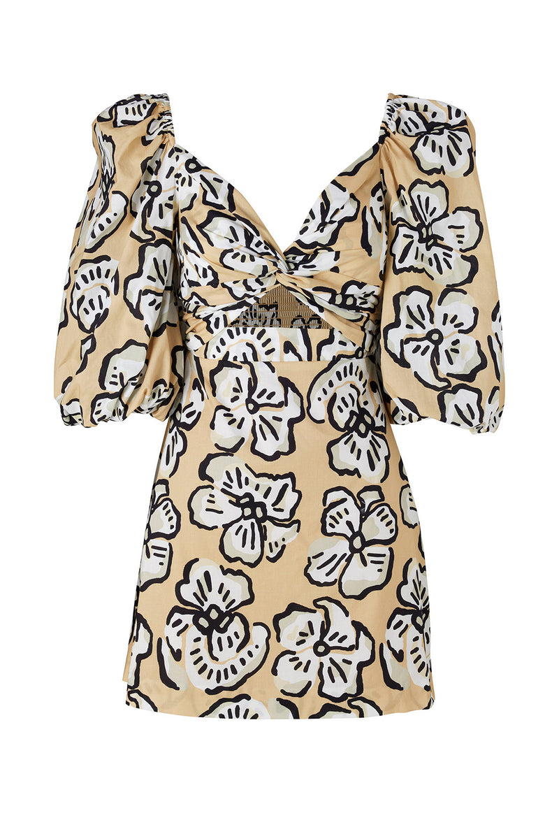 CUT OUT MINI DRESS BOLD FLORAL BEIGE