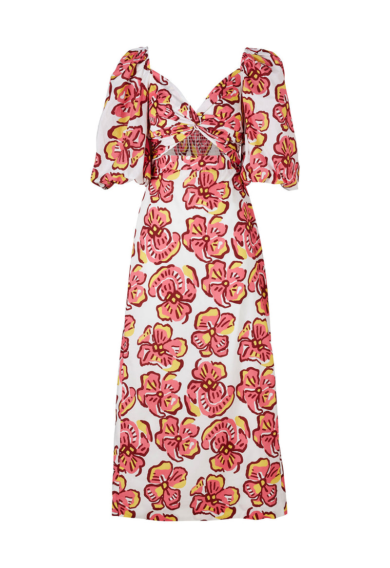 CUT OUT DRESS BOLD FLORAL PINK